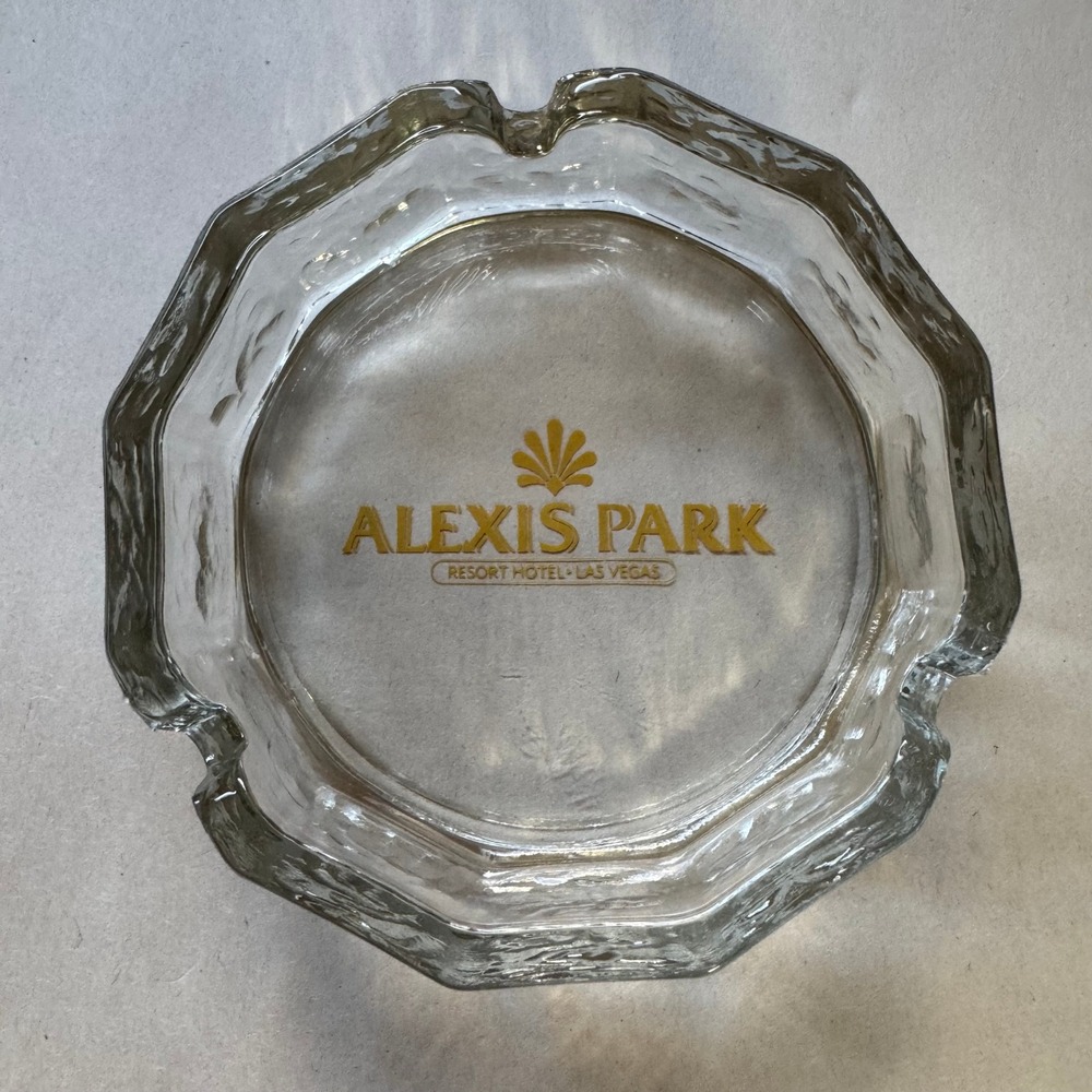 Vintage Alexis Park Resort Hotel Las Vegas Glass Ashtray Clear Gold Logo